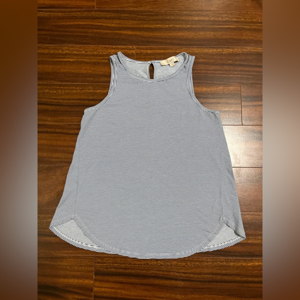 Loft women’s small tank top, striped, blue white, modal